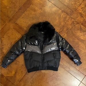 J. Crew Black and Gray Puffer Jacket